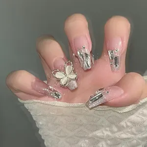 Handmade Custom Thick Acrylic Nails With Rhinestones Artificial Fingernails