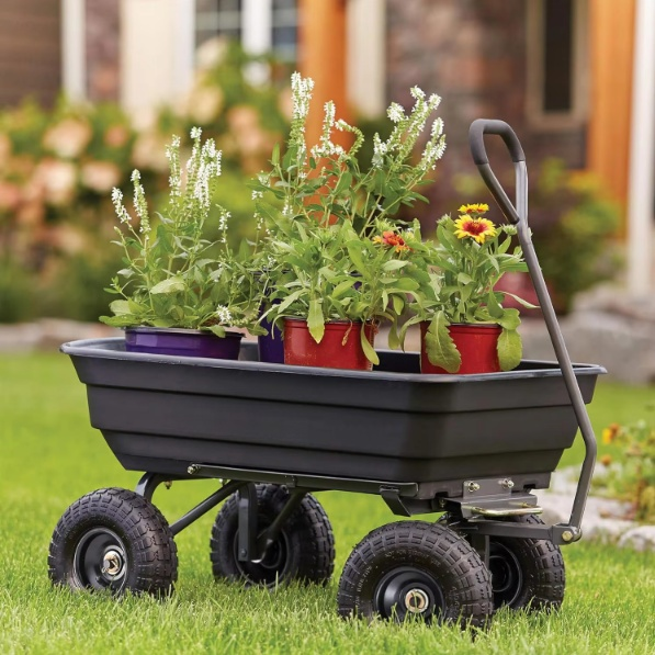 Garden Yard Dump Utility Folding Wagon 4 Wheel Steel Garden Dump Trolley TC4125 Four Wheel Trolley