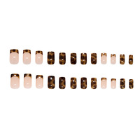 24 Faux Ongles Carrés Marron Foncé Style Français Effet Estompé, à Presser ou Coller pour Doigts Artificiels