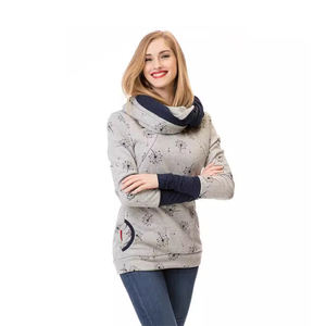 Robe de maternité d'automne et d'<span class=keywords><strong>hiver</strong></span> avec imprimé, col rond, doublure en polaire et épaississement avec col écharpe pour l'allaitement - Product Image 5