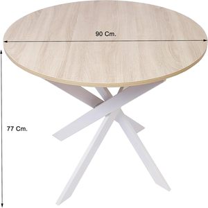 <span class=keywords><strong>Mesa</strong></span> de Comedor <span class=keywords><strong>Redonda</strong></span> Moderna Kirkasa <span class=keywords><strong>90</strong></span> x <span class=keywords><strong>90</strong></span> x 77 <span class=keywords><strong>cm</strong></span>, MDF Resistente, Patas de Metal, Ensamblada, <span class=keywords><strong>Extensible</strong></span>, para 4 Personas, Sala de Estar - Product Image 3