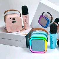 Double Microphone Mini Microphone Portable Home Singing Karaoke Wireless BT Speaker Outdoor Mini Speaker with RGB Light