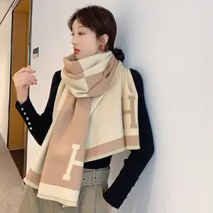 hot sale fashion women warm scarves with logo cheap Imitation cashmere female winter brand scarf