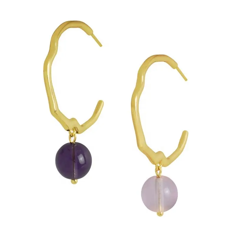Gemnel lasted design handmade modern earrings 18k gold crystal jewelry glass bead charm big hoop earring
