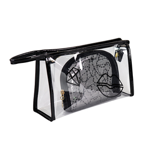 custom Clear PVC <b>Makeup</b> Bag With Lips And Diamond Print Waterproof Cosmetic Case <b>For</b> Travel Toiletry <b>Storage</b> With Zipper - Product Image 4