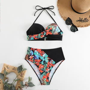 Stampa tropicale femminile Push Up Bikini costume da bagno tinta unita canotta da <span class=keywords><strong>spiaggia</strong></span> senza schienale semplice traspirante per il mare - Product Image 4