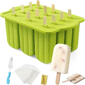 Summer Hot Selling Factory Supply 12 Pièces Moules à Popsicle en Silicone Outil à Crème Glacée avec Accessoires