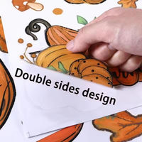 Autocollants statiques double face pour fenêtre, motif récolte d'automne, citrouille, feuille d'érable, camion bleu, pour décoration de maison et vitres de Thanksgiving