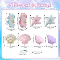 Ensemble de ballons en aluminium sirène de dessin animé, coquillages, hippocampes, étoiles de mer, animaux marins, pour fête prénatale ou anniversaire sur le thème de l'océan pour fille