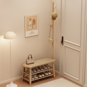 <span class=keywords><strong>Banc</strong></span> à chaussures autoportant 3 niveaux en bambou et rotin, style nordique, respirant, avec coussin de siège pour entrée - Product Image 4