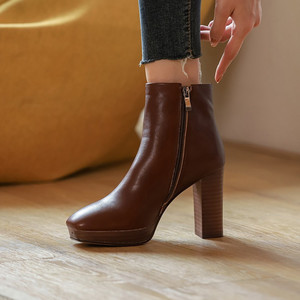 Delle donne <span class=keywords><strong>Stivali</strong></span> Tacco Alto Scarpe di Cuoio Genuino Della Caviglia Bootie 11 centimetri di Spessore Con I Tacchi Alti Botas Damen Chaussure Talon Femm Bottine Scarpata <span class=keywords><strong>donna</strong></span> - Product Image 5