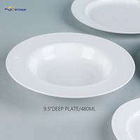 Vaisselle en verre opale de la série Stripe, assiettes profondes et plates à nervures verticales, plats en verre blanc laiteux pour la maison, l'hôtellerie et la restauration