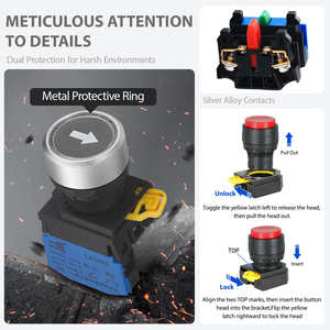 Bouton-poussoir plat en plastique LA36MA-BN/FH 22MM à bornes à vis, <span class=keywords><strong>symbole</strong></span> DIY sans flèche LED, rond, 1NO1NC, 10A, pour commande d'équipement - Product Image 2