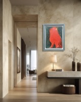 Peinture à l'huile impressionniste peinte à la main, Lion gardien chinois rouge, Lion oriental porte-bonheur original, Art mural sur toile texturée