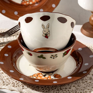 Juego de Platos de Cerámica Pintados a Mano con Tema de Conejito de Pascua, Vajilla de Porcelana <span class=keywords><strong>para</strong></span> <span class=keywords><strong>Regalo</strong></span> - Product Image 4