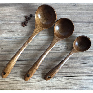 Wooden Soup Ladle Set 3Pcs Long Handle Eco Friendly Kitchen Cooking Spoon For Porridge Rice Stirring Serving - Product Image 1