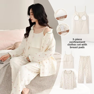 <span class=keywords><strong>Set</strong></span> Pigiama <span class=keywords><strong>Premaman</strong></span> 3 Pezzi con Top Abbottonato, Volant e Cuscinetti per l'Allattamento, per Donne in Gravidanza - Product Image 6