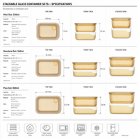 Boîte à lunch bento contemporaine en verre divisée pour préparation de repas au micro-ondes avec couvercles en PP compatibles lave-vaisselle