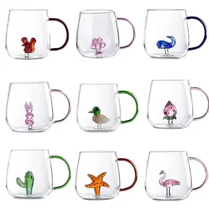 热卖3D可爱咖啡杯客厅冷水杯水壶套装动植物水杯带彩色手柄