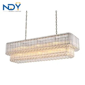 NDY/OEM定制豪华个性化餐厅斜面透明玻璃管灯罩矩形节能发光二极管吊灯