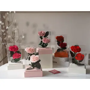 2024トップセラー高品質アクリル装飾結婚式永遠のハート型保存ローズボックス永遠のバラ