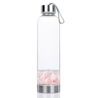 Bouteille d'eau en verre avec pierres roulées de turquoise, améthyste et quartz rose, idéale pour la guérison et comme cadeau – Vente en gros