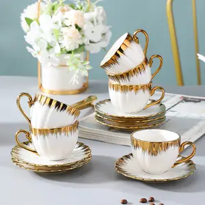 Luxury Modern European Electroplated Ceramic Coffee Cup and Dish Set Reusable Water Cup with Gift Mark