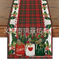 Nouveau Chemin de Table en Lin Imprimé Hiver Noël, avec Nains Festifs, Clochettes et Motifs Floraux, Décoration Maison pour une Ambiance Festive