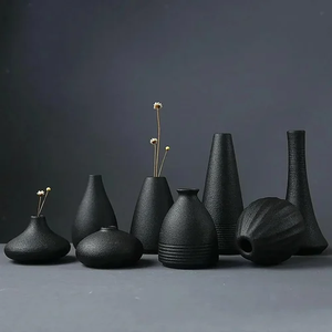 Black Ceramic Flower Vase Decorative Tabletop Floral <b>Holder</b> For Home Office Living Room Interior Display Flower <b>Pots</b> & Planters - Product Image 1
