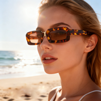 Lunettes de soleil rectangulaires tendance avec logo personnalisé, verres dégradés UV400, monture en acétate de luxe avec pont métallique, pour femmes et hommes