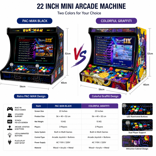 Tabletop Arcade Machine 22" Monitor Pandora Box DX 3000 Games 2 Player Retro Arcade Console Cabinet for Mall and Amusement Park