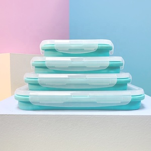 BPA miễn phí Silicone hình chữ nhật trái cây salad Bát đóng mở lò vi sóng an toàn thực phẩm lưu trữ container chịu nhiệt có thể gập lại Hộp Ăn Trưa - Product Image 4