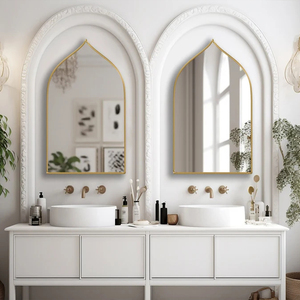 Specchio <span class=keywords><strong>da</strong></span> <span class=keywords><strong>Parete</strong></span> Moderno LED con Cornice in Ottone Arcuata Oversize, Decorativo per Bagno e Camera <span class=keywords><strong>da</strong></span> <span class=keywords><strong>Letto</strong></span> - Product Image 1