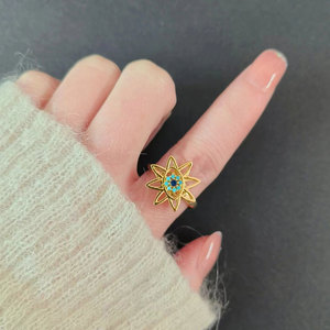 Anillos ajustables giratorios de ojo turco con circonitas coloridas pavé, chapados en oro y cobre, joyería para aliviar la ansiedad para mujer - Product Image 2