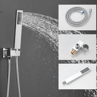 Práctica Combinación de Ducha Empotrada Cromada Moderna para Baño, con Rociador de Lluvia Individual, Función de Pausa, Grifo Termostático, Montaje en Pared, para Apartamento