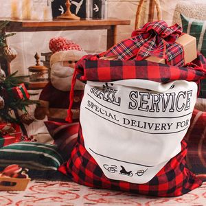 Grand sac de rangement de Noël tissé de 66 cm, imprimé de dessins de Noël, sac cadeau à cordon - Product Image 1