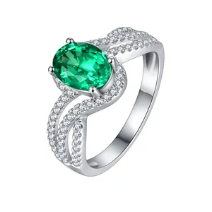 Directly factory wholesale unique fashion new designs supplier high quality cheap jewelry 925 Sterling Silver Emerald wave Rings