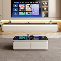 Table basse moderne de luxe en verre et bois blanc et or, avec LED intégrée, pour salon