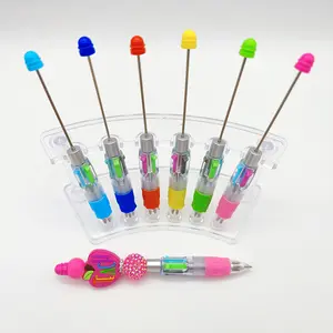 Diy Creative Cartoon Four Colors Beaded Pens Visible Transparent Plastic Multi Color Pen Beadable Pen