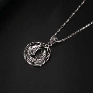 Collar con Colgante de Doble Lobo, Acero Inoxidable, Estilo Vintage, Amuleto del Zodiaco Animal, SP852, Joyería de Regalo - Product Image 4