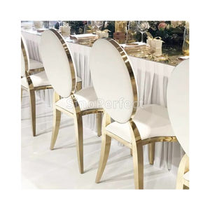 Chaises de salle à manger d'hôtel rondes à dossier creux empilables en acier inoxydable, meubles d'événement de mariage en or français en solde - Product Image 1