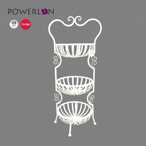 <span class=keywords><strong>Piedistallo</strong></span> decorativo in ferro battuto a 3 livelli con cesto di fiori in metallo bianco antico - Product Image 2