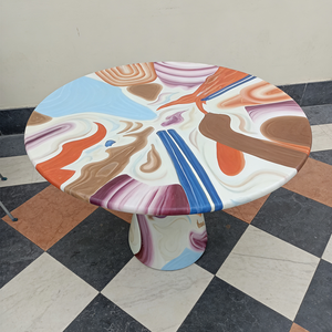Mesa de Comedor Redonda de Lujo, Moderna, con Patrón en Espiral Colorido, Tapa de Mármol Artístico, Base Cónica, Muebles para Restaurante - Product Image 2