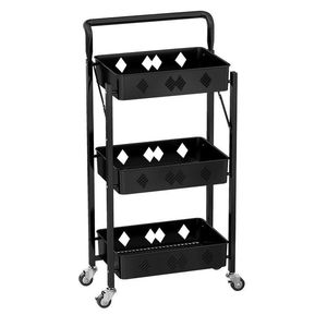Carrito <span class=keywords><strong>de</strong></span> Almacenamiento Plegable con Ruedas, Estante Organizador Móvil <span class=keywords><strong>de</strong></span> Metal, Carrito Plegable <span class=keywords><strong>de</strong></span> Tres Niveles <span class=keywords><strong>para</strong></span> Snacks - Product Image 1