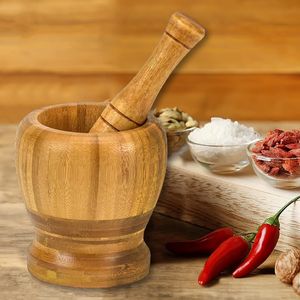 เครื่องบดเครื่องเทศไม้ไผ่ชุดครกและสากไม้ไผ่เครื่องบดไม้สำหรับสมุนไพรกระเทียมยาครกและห้องครัว - Product Image 4