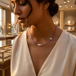 Collier en améthyste finement perlé avec accents argentés pour femmes SKU ABDN-20468 - Product Image 3