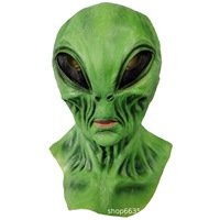 Masque de tête en latex vert style Alien pour Halloween, cosplay, fête, accessoires de diffusion en direct, approvisionnement transfrontalier