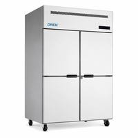 Réfrigérateur-congélateur vertical professionnel 4 portes en acier inoxydable, double température, avec roulettes