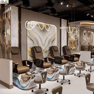 Moderno masaje de espalda cómodo salón beige sillón de pedicura doble con cuenco anti-acetona - Product Image 3