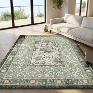 Tapis vintage lavable à poils ras, vert sauge, style Cottagecore, motif botanique, fabriqué à la machine, <span class=keywords><strong>pour</strong></span> salon, collection Provence - Product Image 4